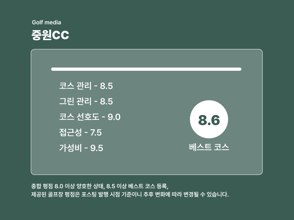 중원CC 코스 평점 8.6