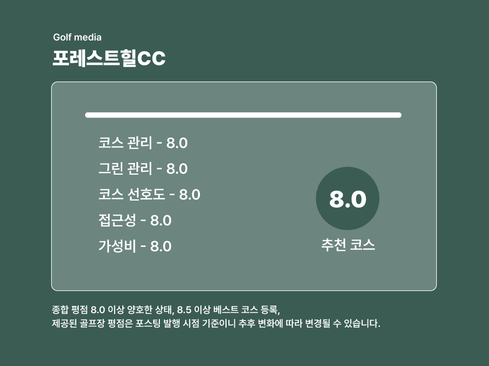 포레스트힐CC 코스 종합 평점 8.0